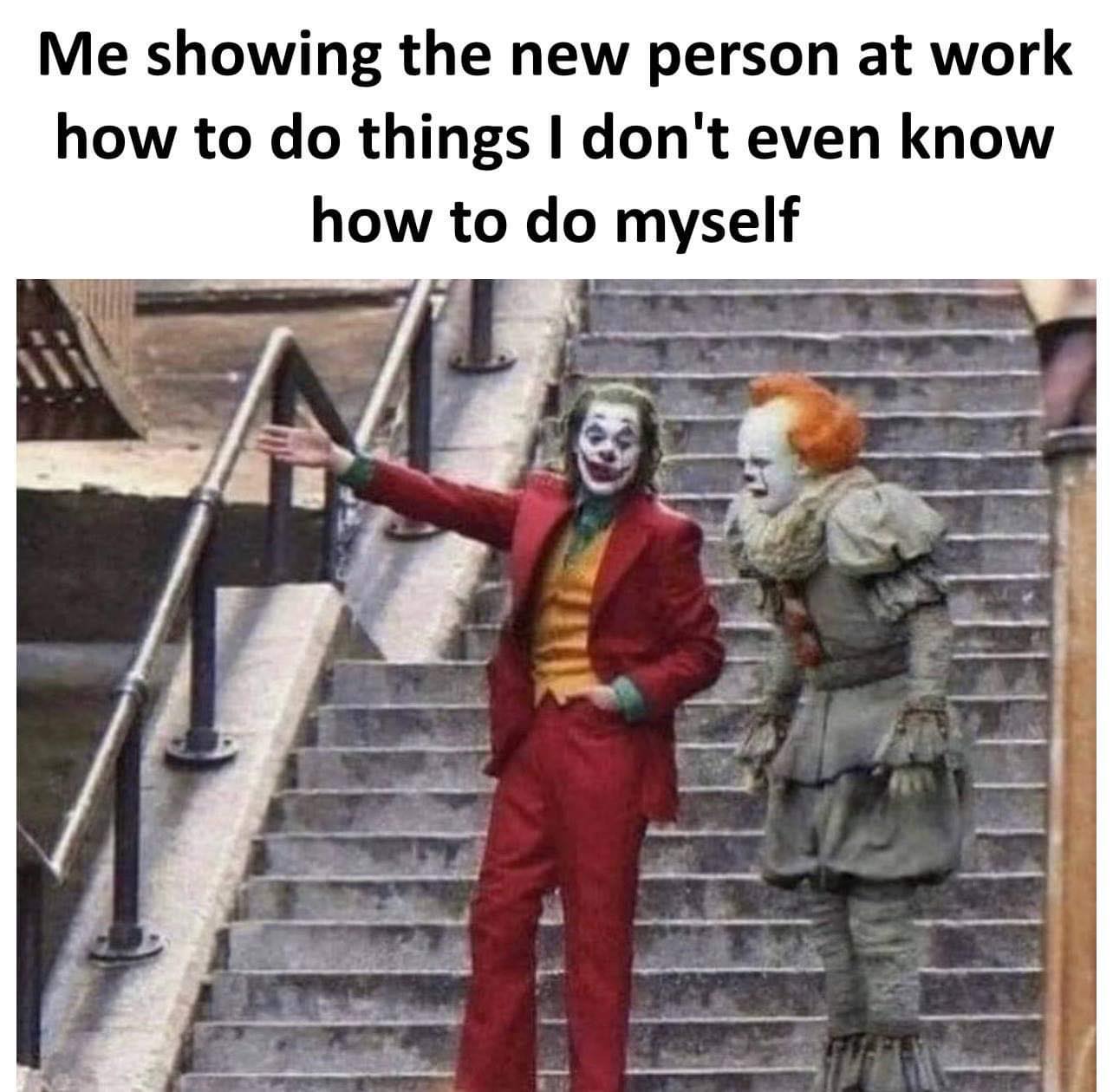 Me showing the new person at work how to do things I don't even know how to do myself