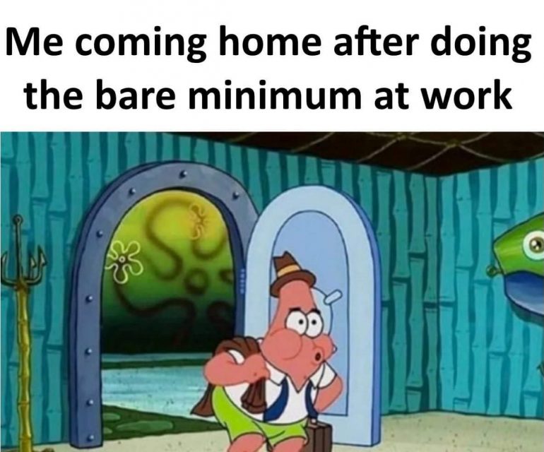 Me coming home after doing the bare minimum at work